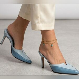 Maestro Paris Two-Tone Blue Leather Pointed Toe Mules - Size 40 (US 9)